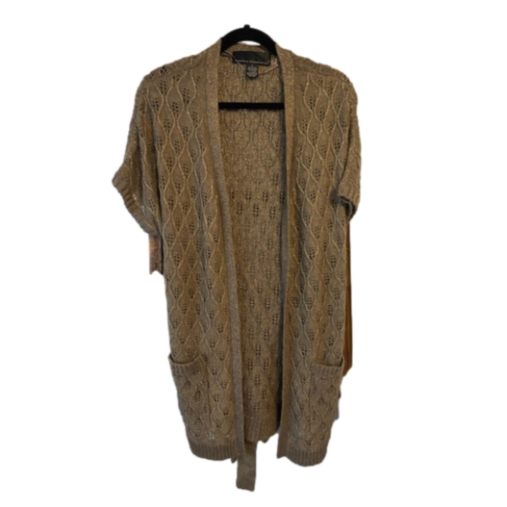 𝅺Isabella Rodriguez Brown Copper Metallic Belted Cardigan Short Sleeves Size Lg